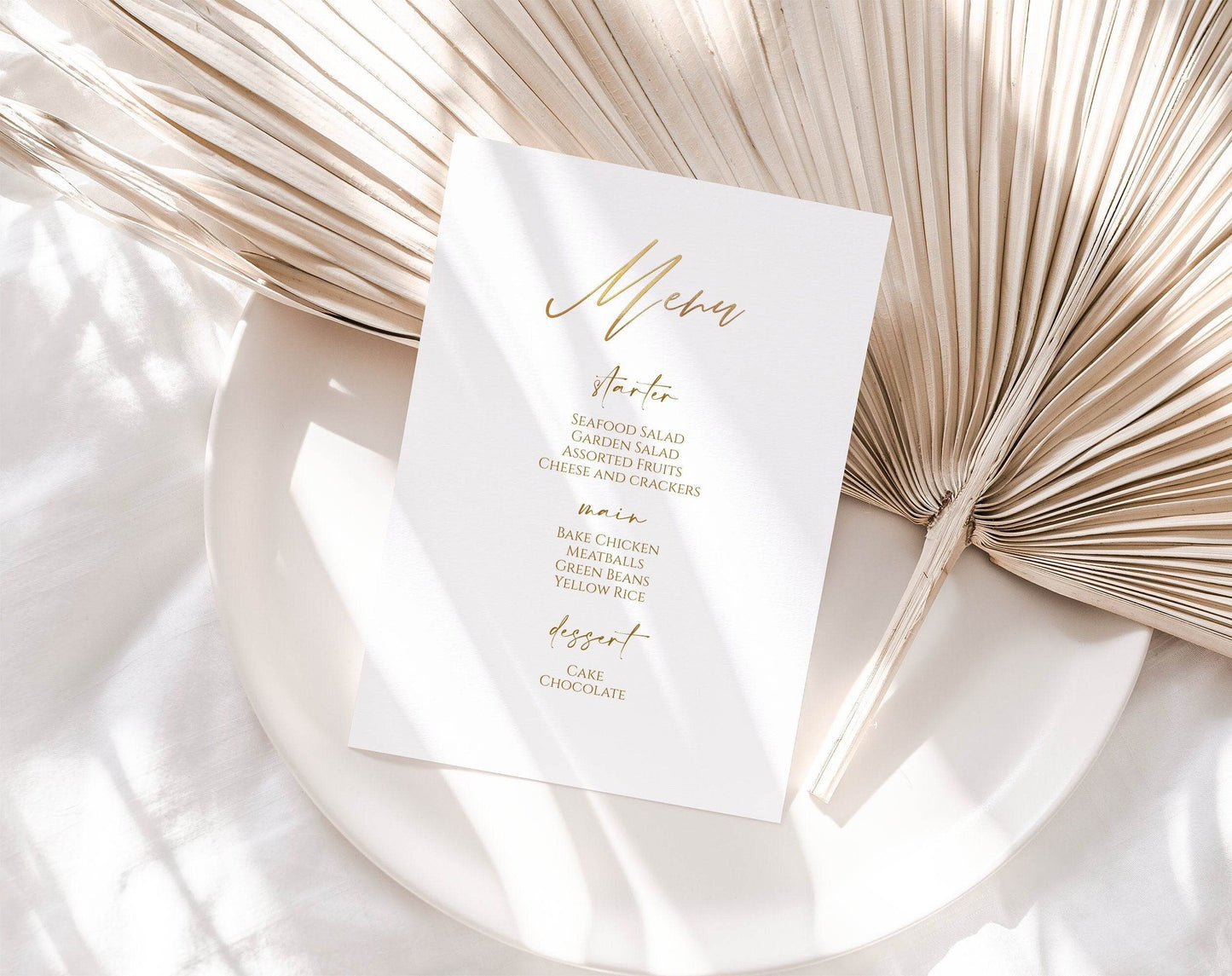 Printable White Gold Foil Menu Template, Editable Luxury Wedding & Birthday Menu, Simple Elegant Gold Menu, Instant Download DIY