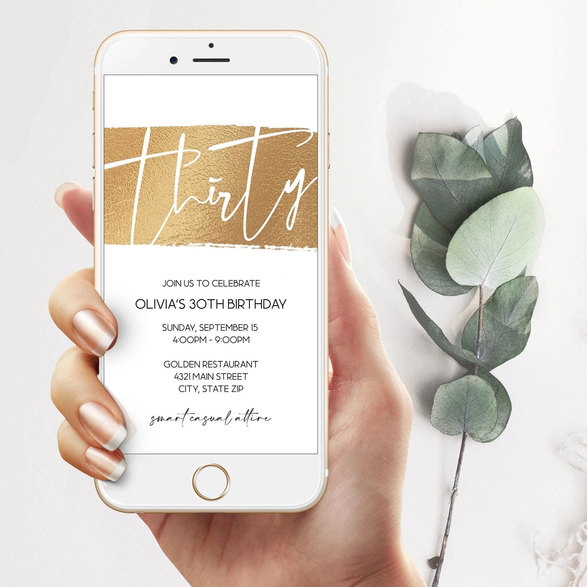Modern Gold Foil 30th Thirty Invitation Template, Luxury Thirty Phone Invite, 30th Birthday Invite, Text Message Evite, Digital Template