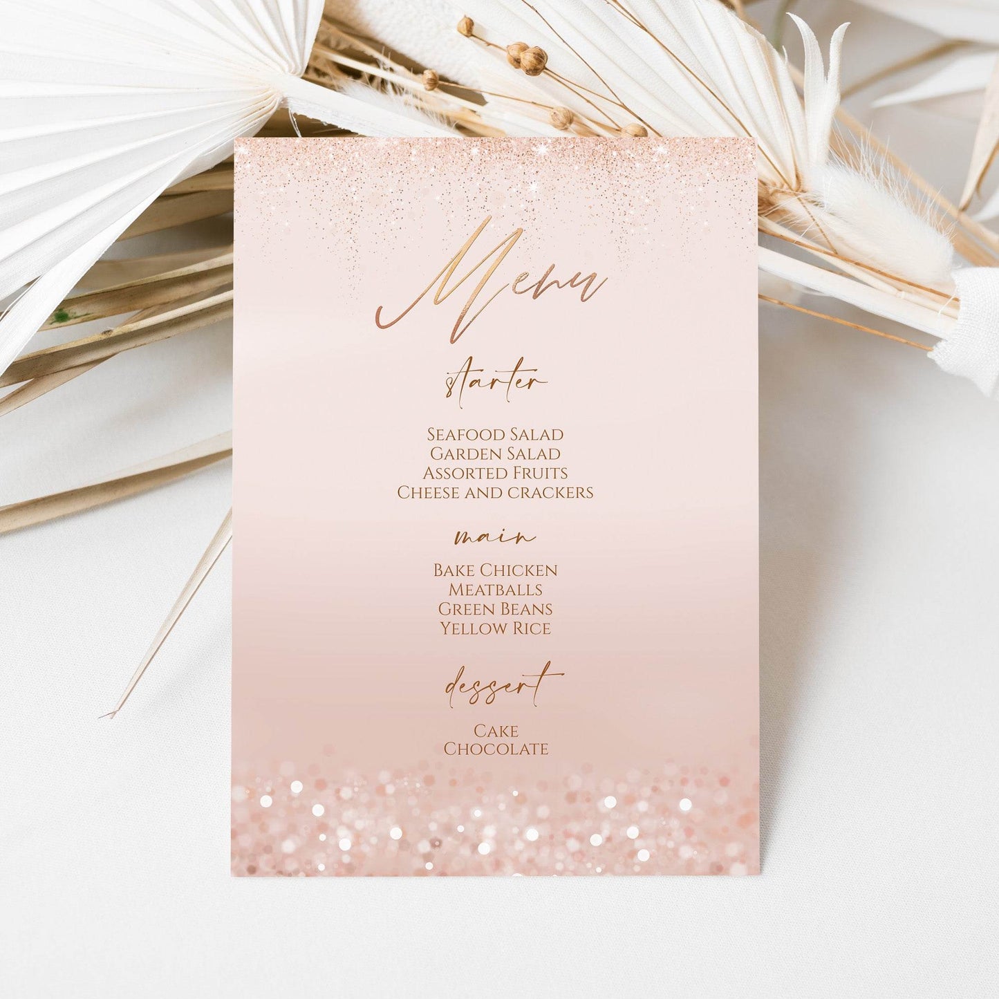 Rose Gold Foil Menu Template | Editable Pink Birthday Dinner Menu | Modern Wedding Menu Card | Printable Digital Instant Download