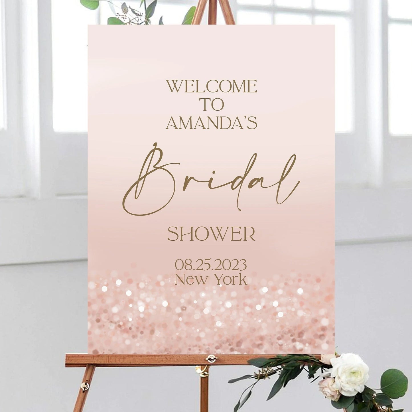 Printable Bridal Shower Welcome Sign, Rose Gold Editable Template, Modern Shower Welcome Sign Template, Rose Gold Pink Confetti DIY Poster