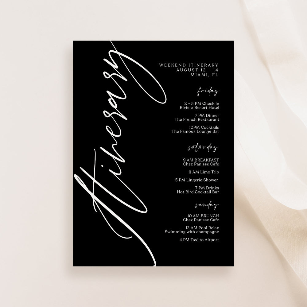 Black Weekend Itinerary Template, Editable Bachelorette & Birthday Schedule, Minimalist Party Weekend Events, Printable Instant Download