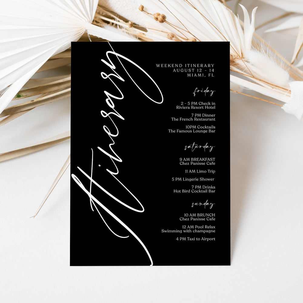 Black Weekend Itinerary Template, Editable Bachelorette & Birthday Schedule, Minimalist Party Weekend Events, Printable Instant Download