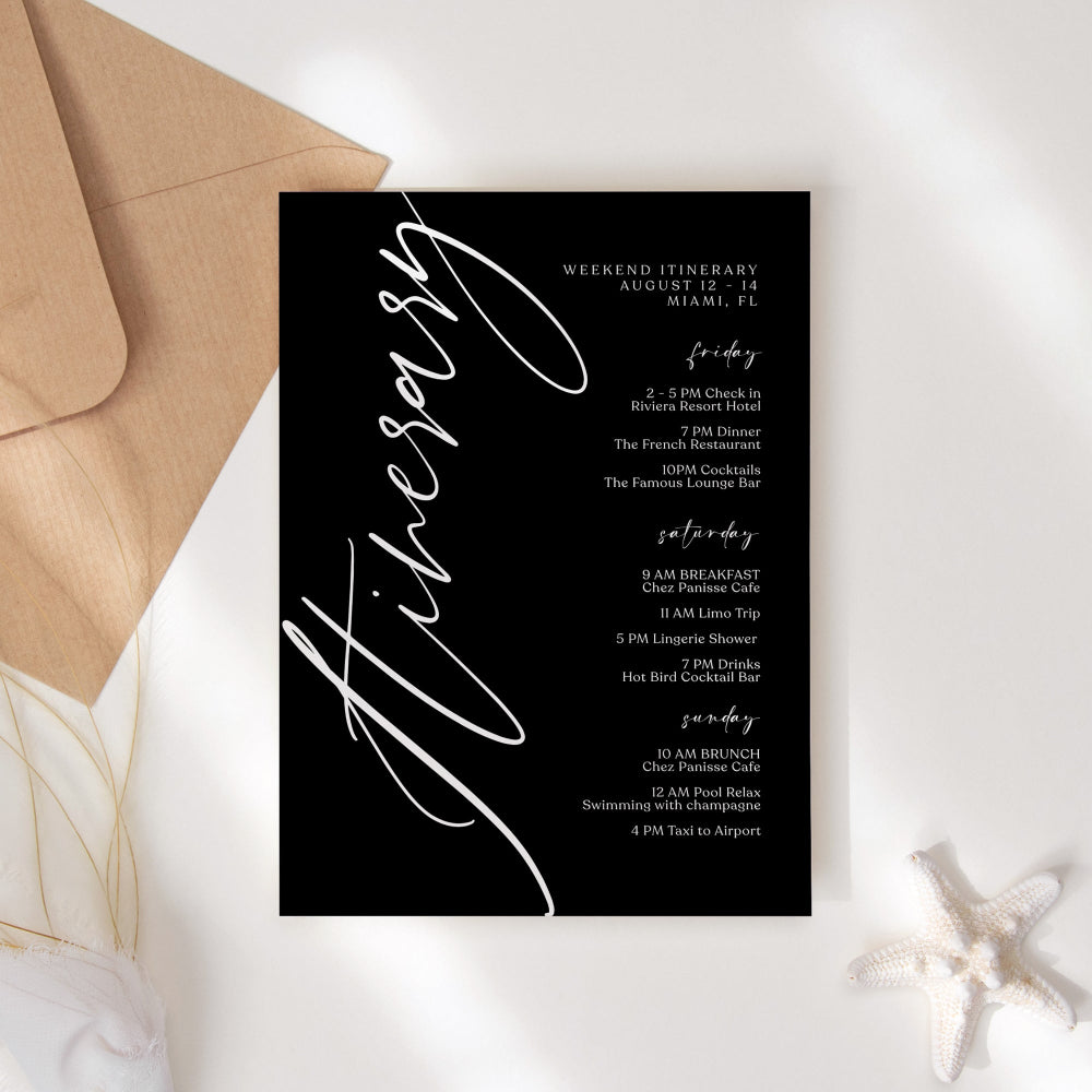 Black Weekend Itinerary Template, Editable Bachelorette & Birthday Schedule, Minimalist Party Weekend Events, Printable Instant Download