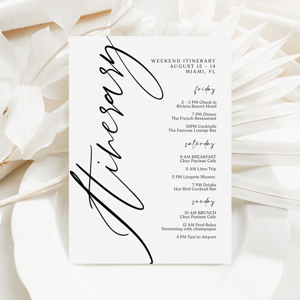 Simple Weekend Itinerary Template | Editable Bachelorette & Hen Party Itinerary | Minimalist Birthday Weekend Schedule | Printable Instant Download