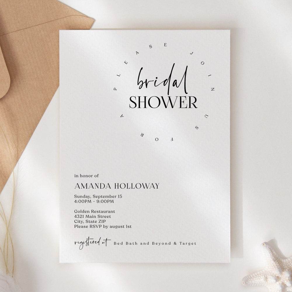 Minimalist Bridal Shower Invitation Template – Simple Editable Bridal Shower Invite | Printable Email & Text Message Digital Invitation | Instant Download