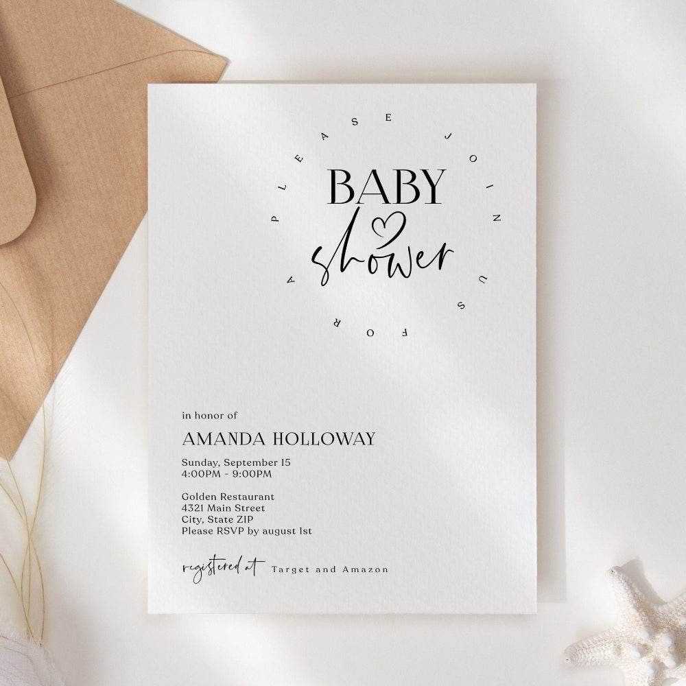 Minimalist Baby Shower Invitation Template – Simple Editable Baby Shower Evite | Printable Baby Shower Invite | Email or Text Message | Instant Download