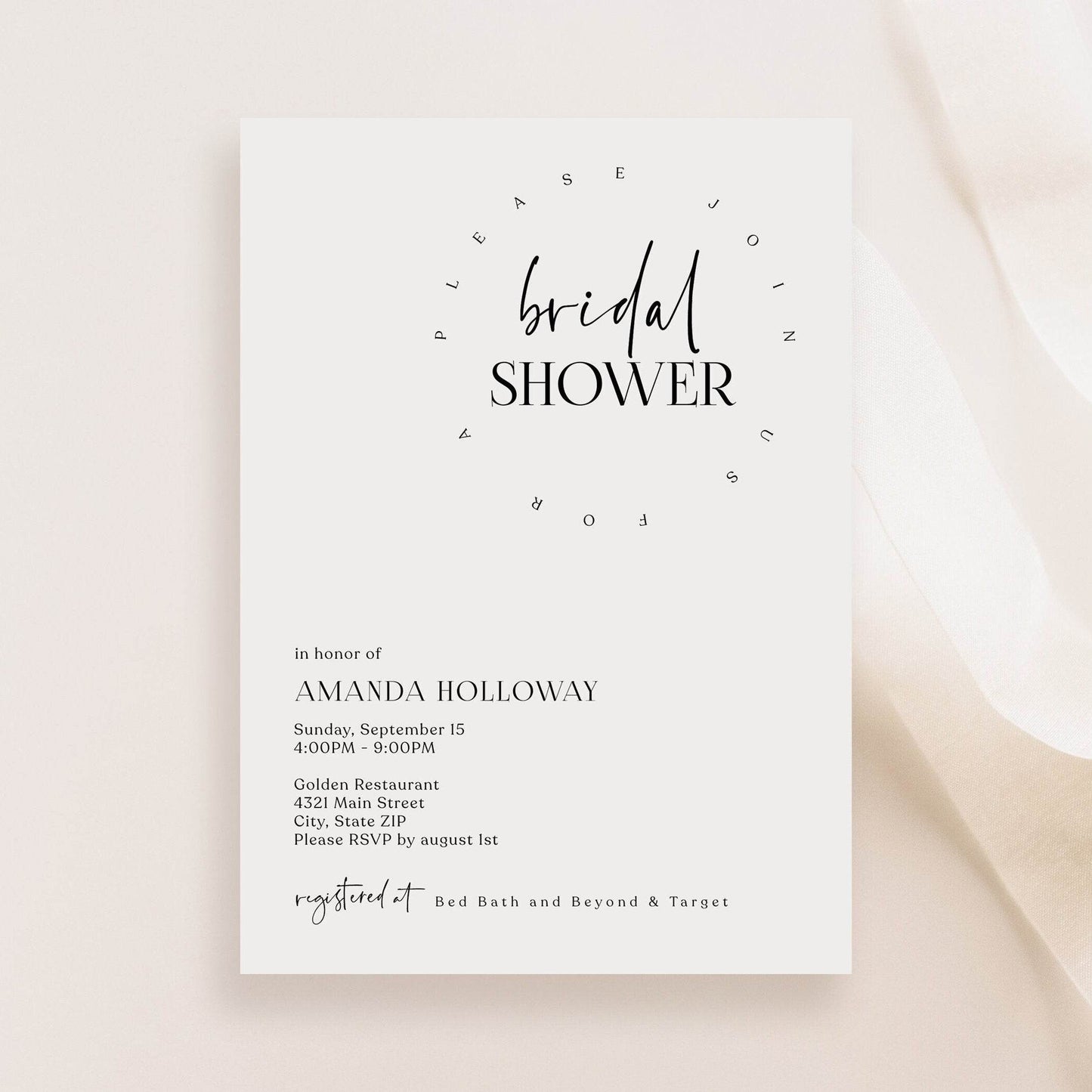 Minimalist Bridal Shower Invitation Template – Simple Editable Bridal Shower Invite | Printable Email & Text Message Digital Invitation | Instant Download