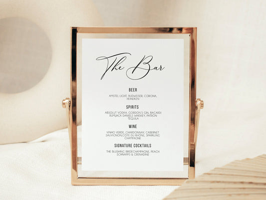 Printable Wedding Bar Menu Template, 8x10 Modern Minimalist Bar Menu Wedding Sign, Wedding Drink Sign, Editable, Digital Template Download