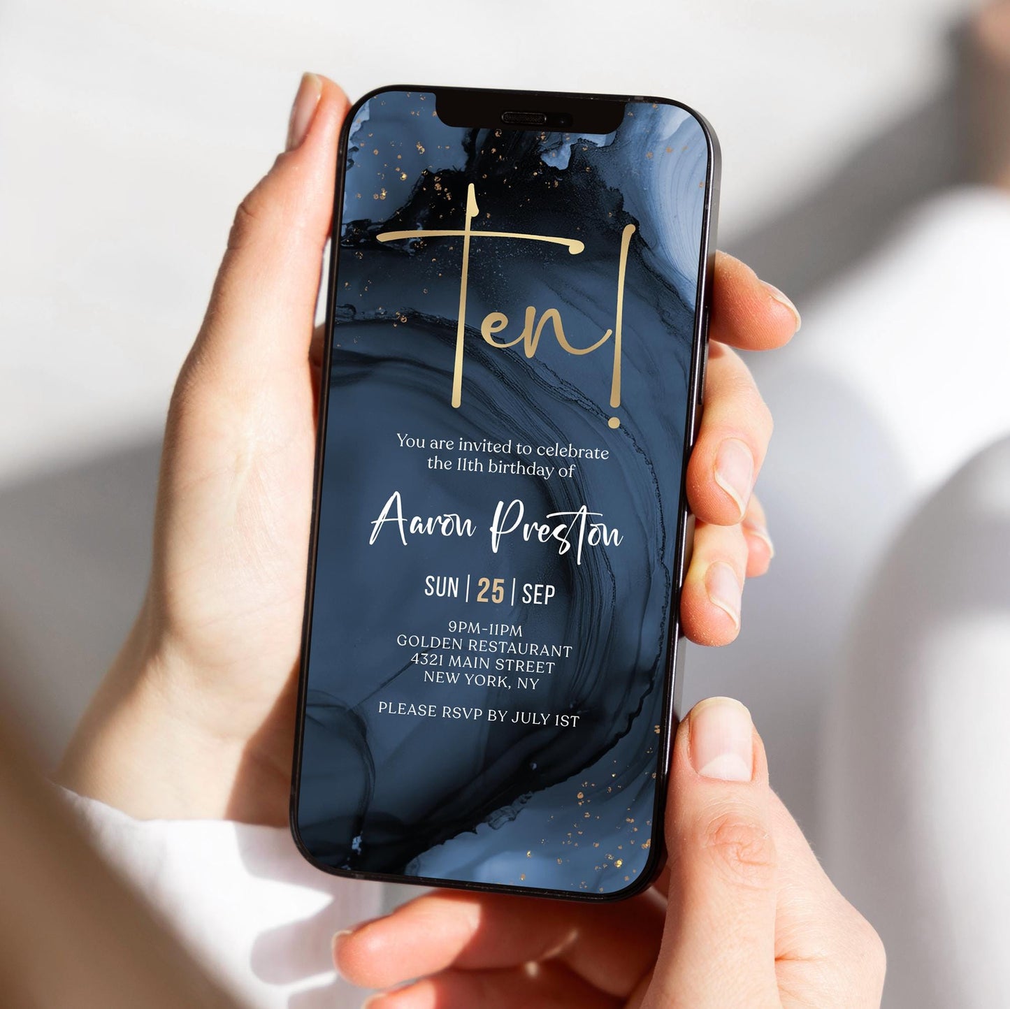 Blue Navy Gold 10th Birthday Invitation | Digital Boy Birthday Party Invite | Editable Text Message Evite | Instant Download