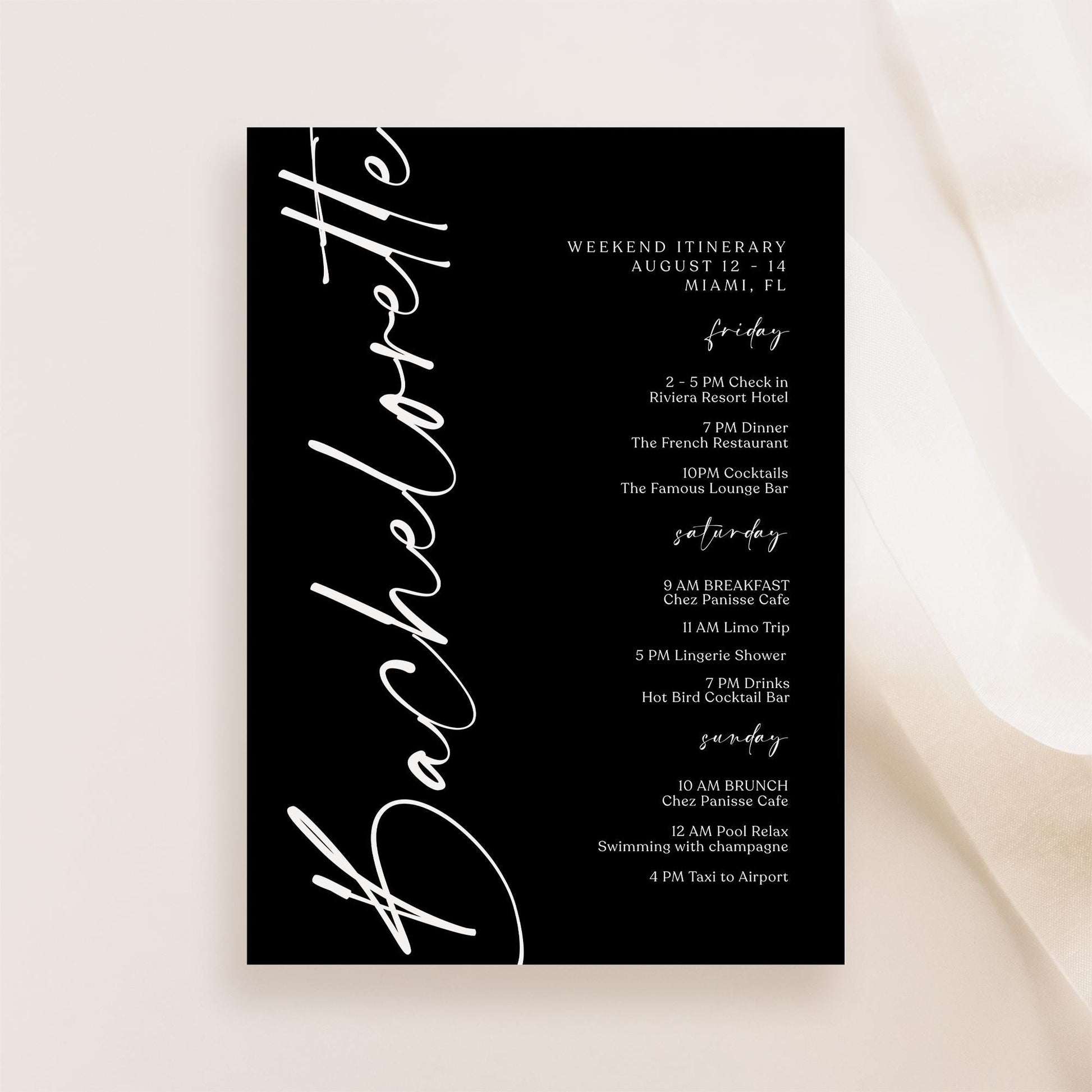 Bachelorette Weekend Itinerary Template | Editable & Minimalist | MagicalEventCo