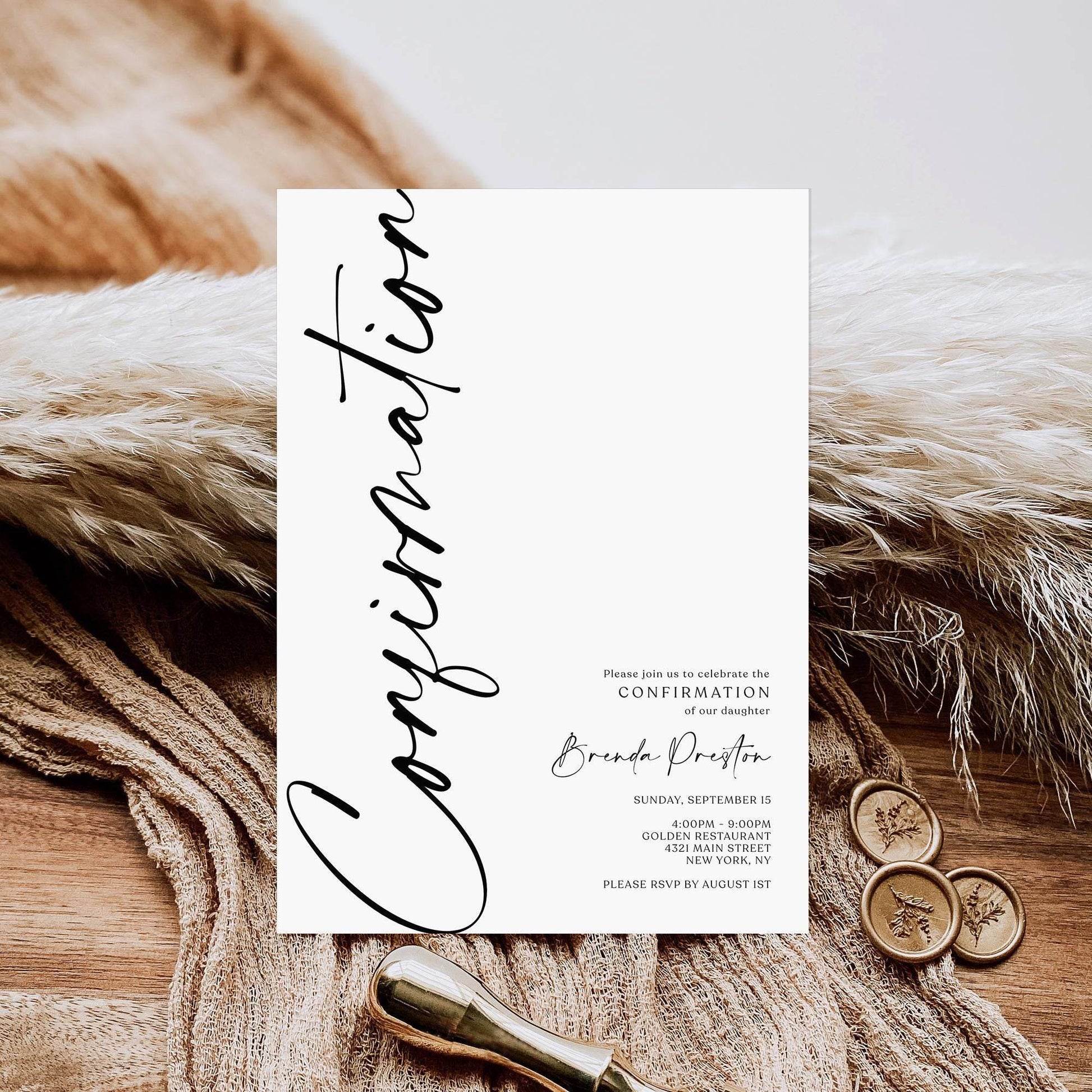 Editable Confirmation Invitation Card Template, Simple Confirmation Invite, Boy Girl Confirmation Invitation, Digital Minimalist Invitation