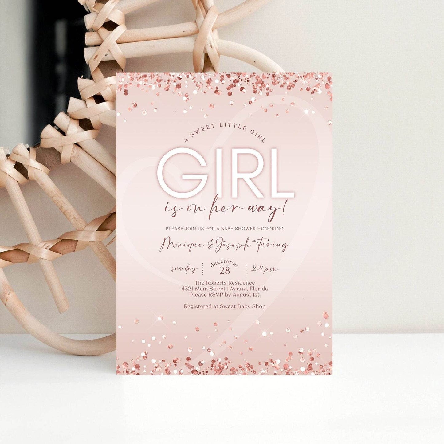 Girl Baby Shower Invitation Template, Printable Pink Baby Shower Invitation, Editable Baby Shower Invite, Digital Sweet Baby Girl Evite