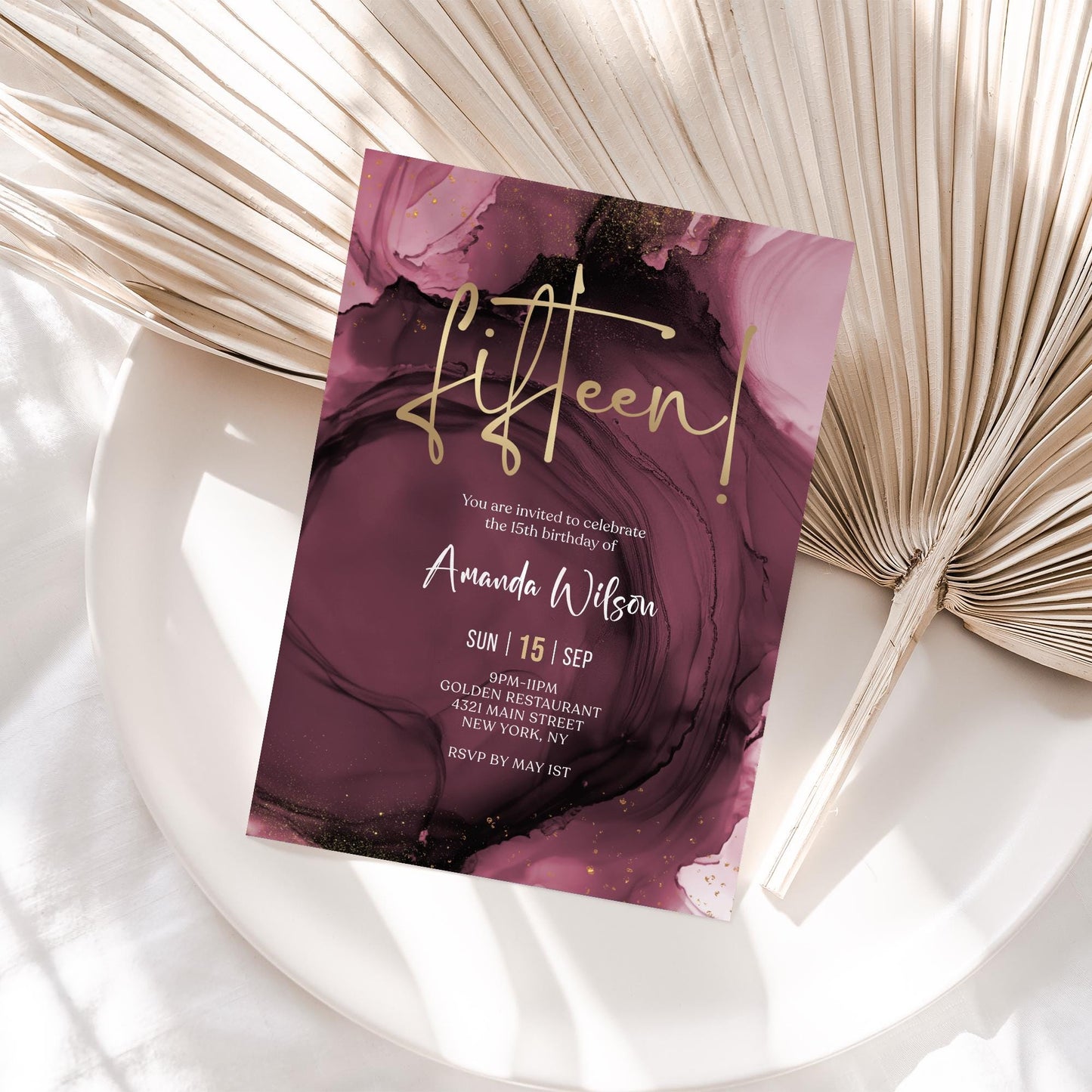 15th Birthday Invitation Template | Editable Surprise Invite | Gold Foil Design