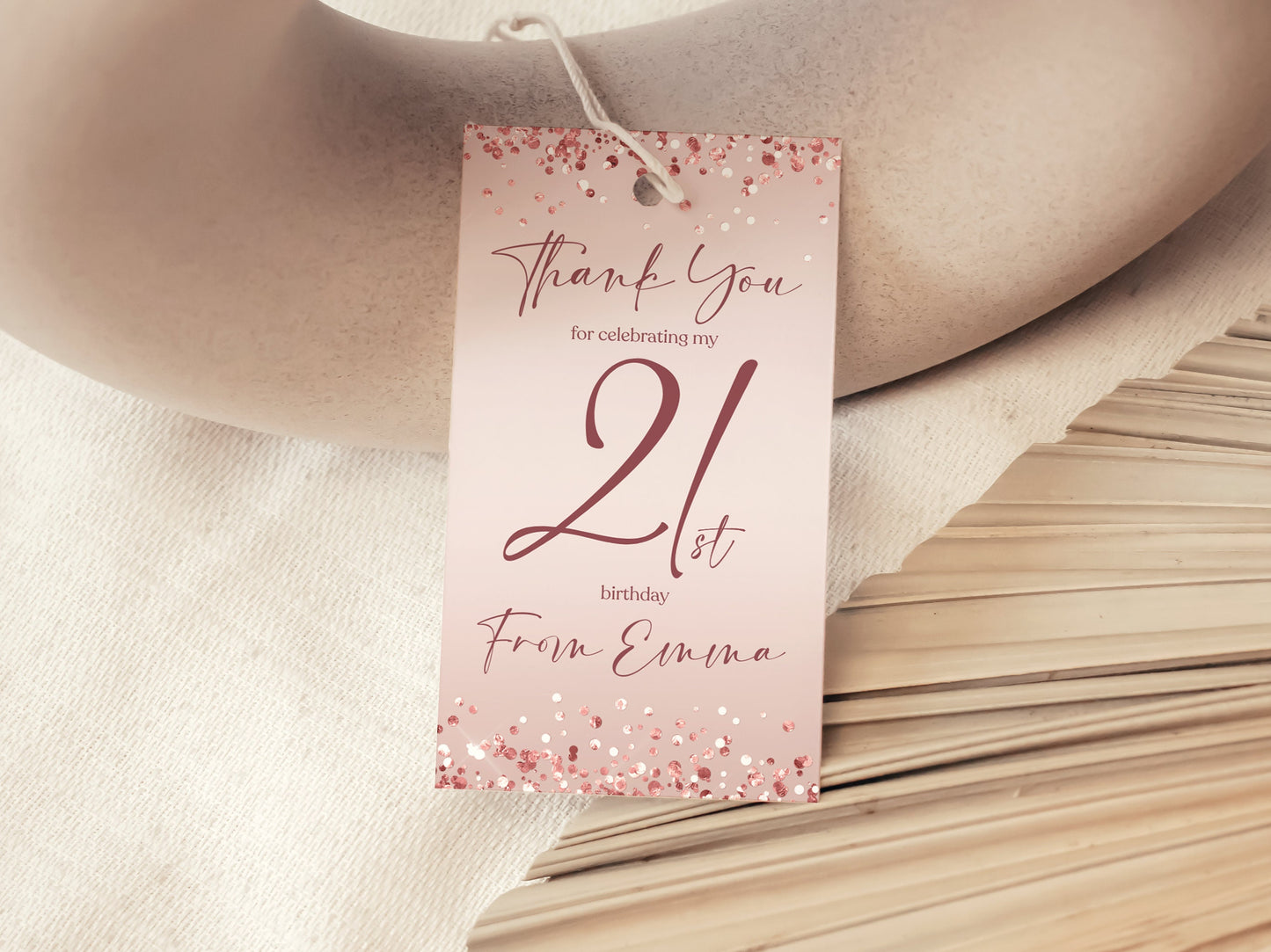 21st Birthday Favor Tag | Rose Gold | Editable Template - Instant Download