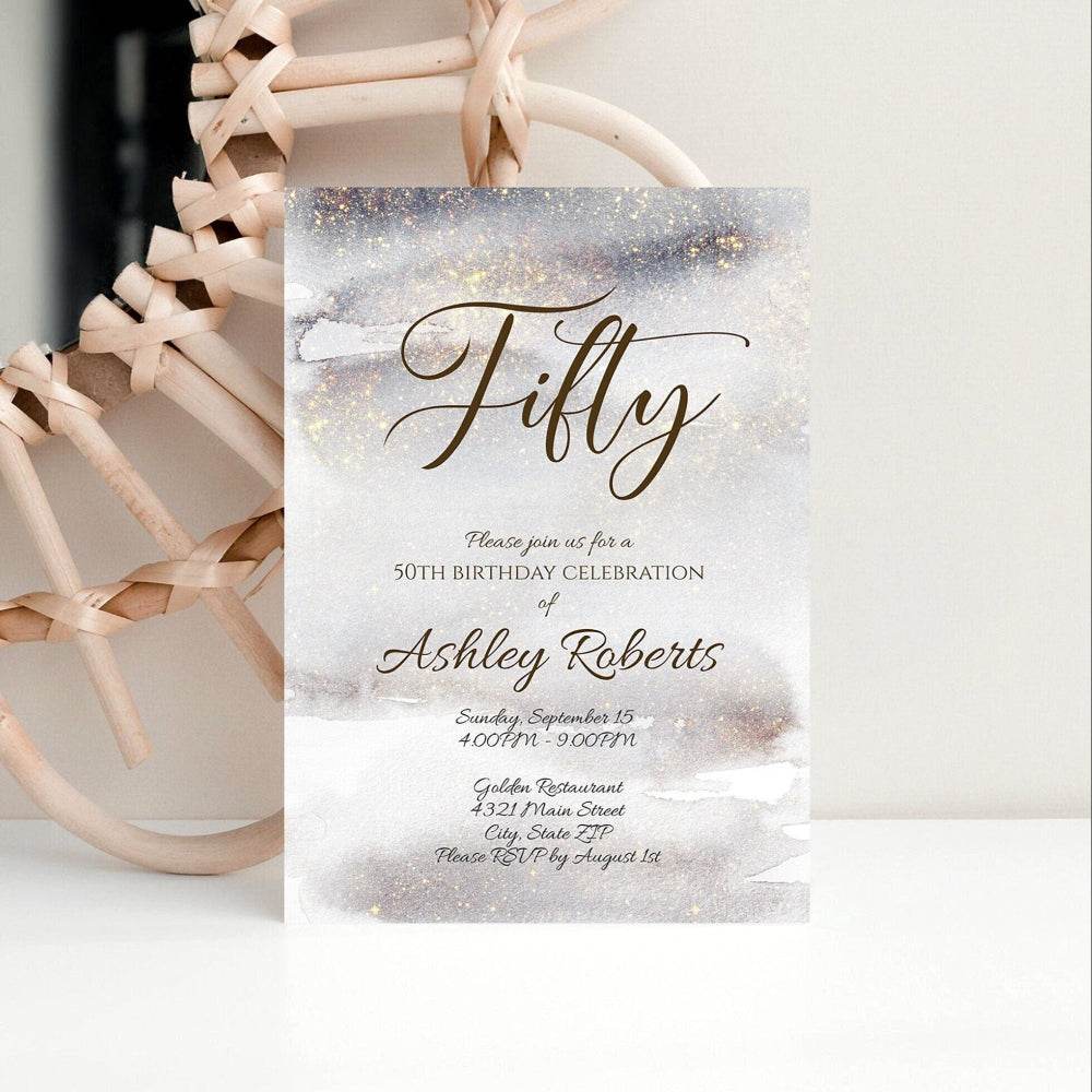 Luxury Fifty Watercolor Gold Glitter 50th Birthday Invitation | Editable, Printable, DIY, Instant Download