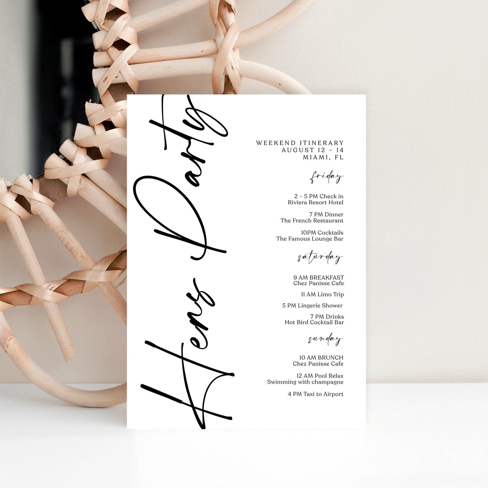 Printable Hens Party Weekend Itinerary Template | Organize the Fun - MagicalEventCo