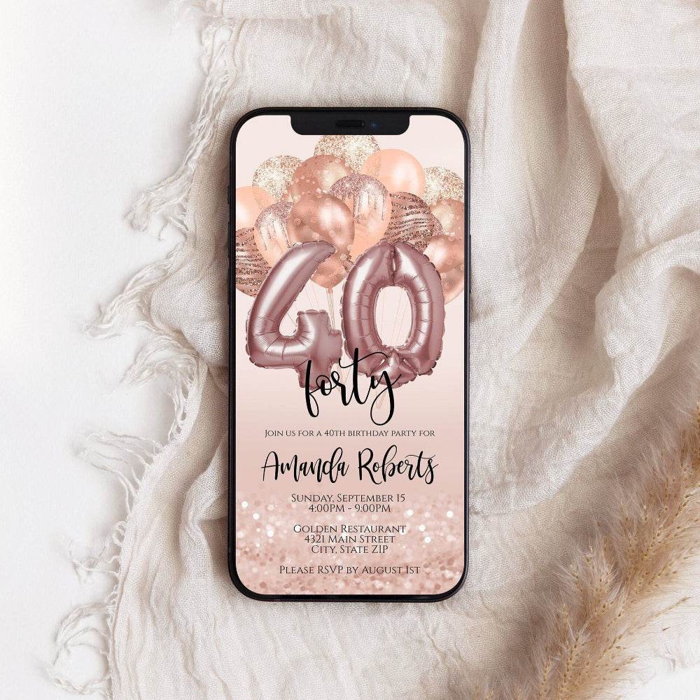 40th Birthday Electronic Invite – Editable Forty Smartphone Invitation | Text Message Evite | DIY Corjl Digital Template | Instant Download