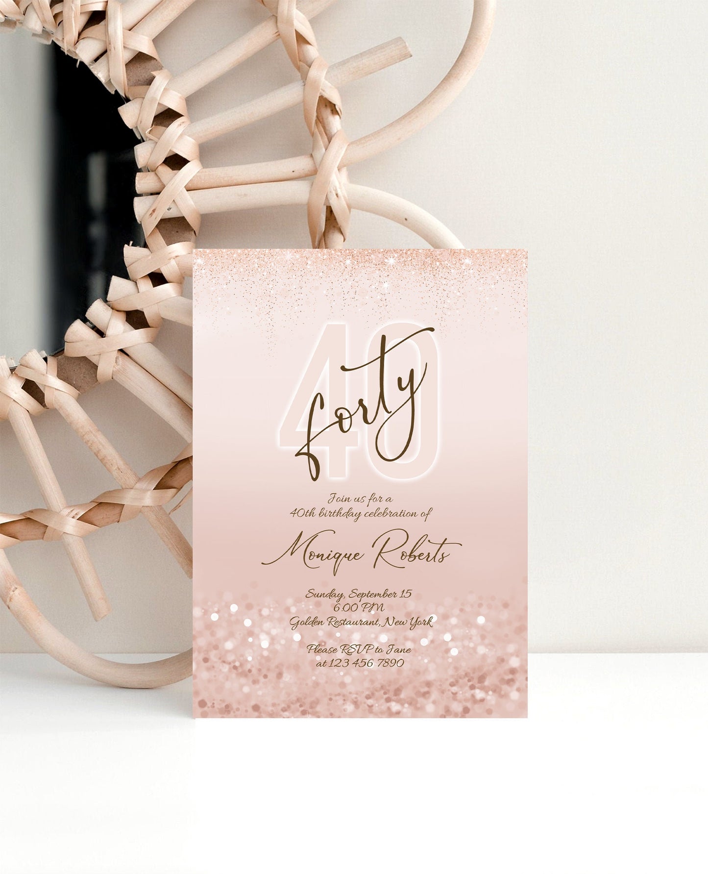 Printable 40th Forty Birthday Invitation Template, Editable Forty and Fabulous Birthday Invite, Ladies Surprise Dinner Evite, Birthday Card
