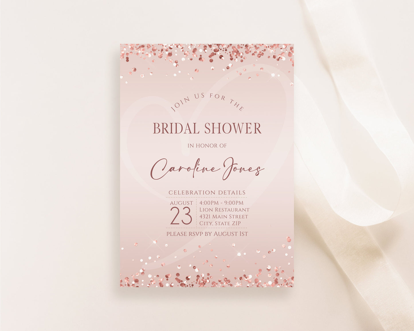 Printable Bridal Shower Invitation Template - Rose Gold | Instant Download