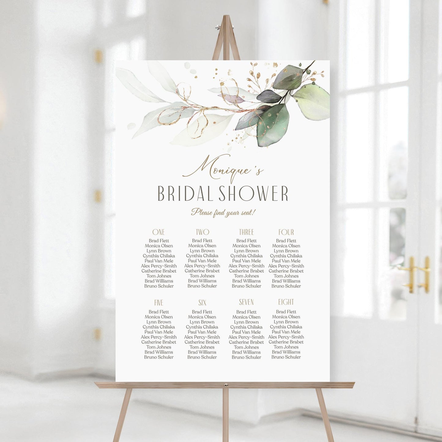 Editable Bridal Shower Seating Chart Sign Poster Template, Printable Greenery Bridal Shower Table Seating Plan, Boho Seating Banner Decor