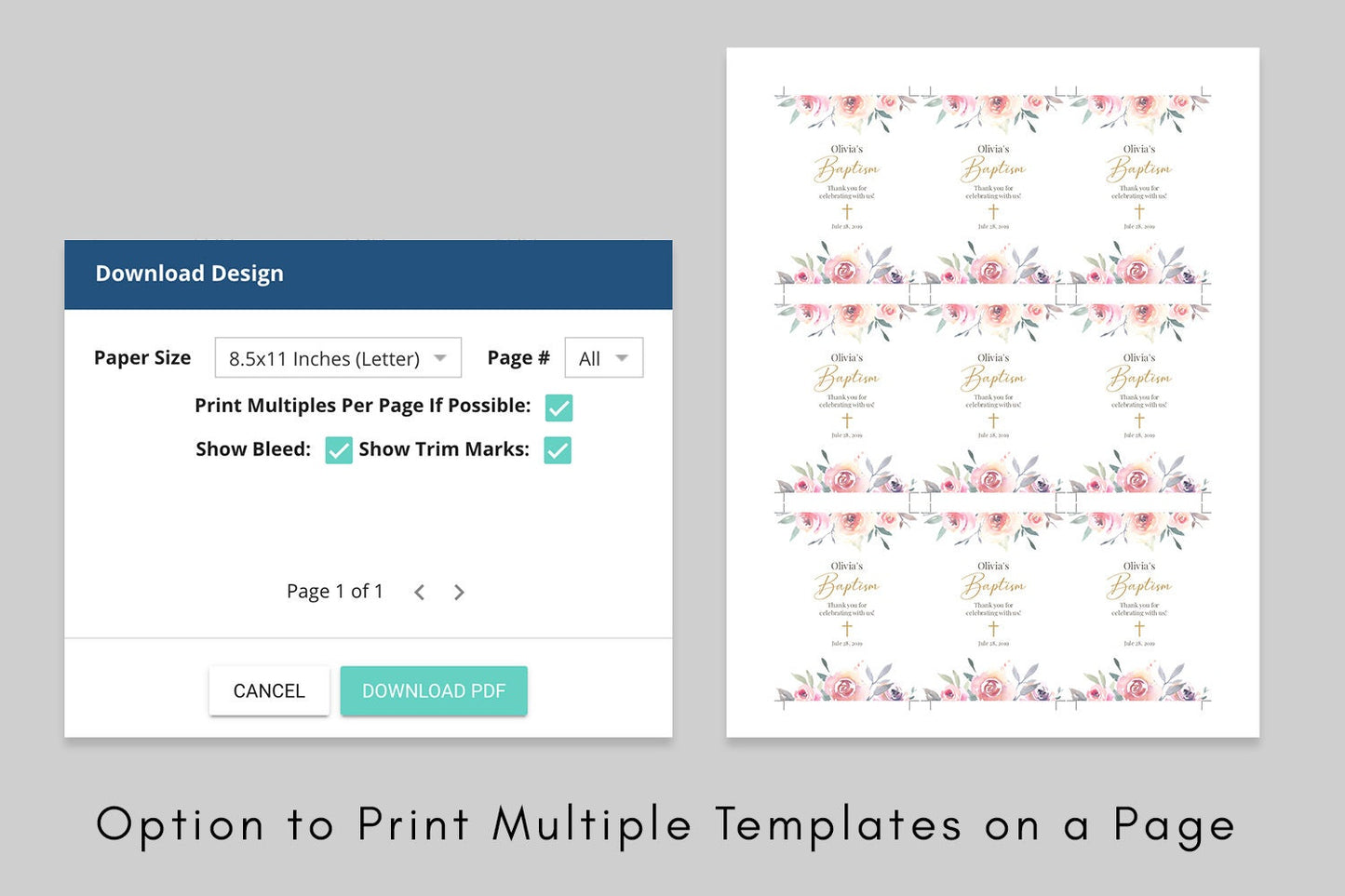 Baptism Thank You Tag Template – Floral Baptism Favor Tag – Printable First Communion Thank You Label – Fully Editable & Instant Download