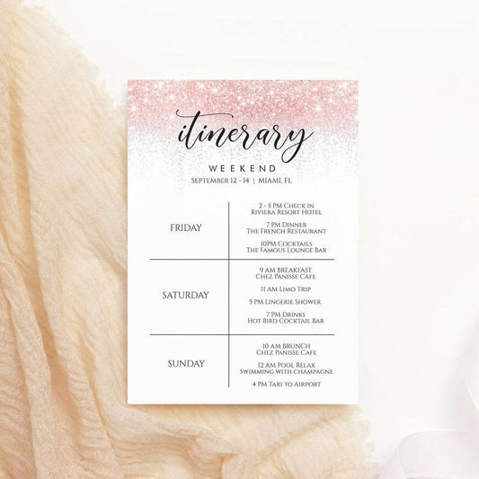 Rose Gold Editable Bachelorette Itinerary Template, Printable Hen Party Itinerary, Rose Gold Bridal Weekend Schedule, DIY Itinerary Download