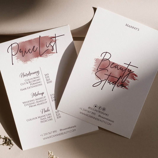 Rose Gold Price List Template – Editable Salon & Beauty Menu | DIY Printable Price Guide for Makeup Artist, Hair Stylist, Lash Tech, Small Business | Instant Download