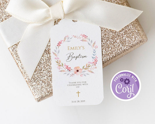Boho Baptism Thank You Tag Template, Printable Baptism Favor Tags, Editable First Communion Boy Girl Christening Tags, Instant Download DIY
