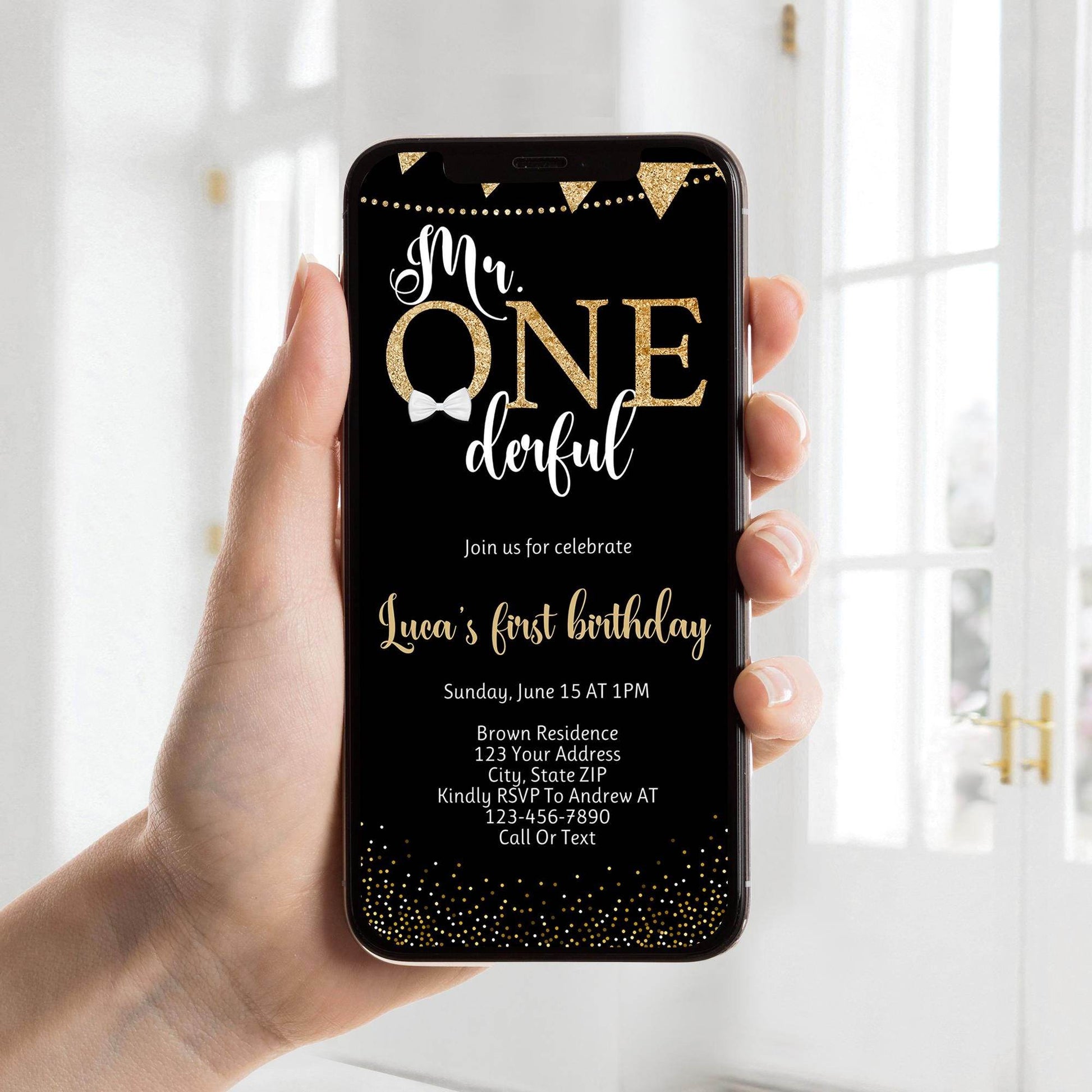 Mr. ONEderful Birthday Electronic Invitation, Editable First Birthday Evite Template, Boy’s Digital Invite, Instant Download