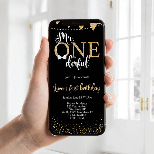 Mr. ONEderful Birthday Electronic Invitation, Editable First Birthday Evite Template, Boy’s Digital Invite, Instant Download