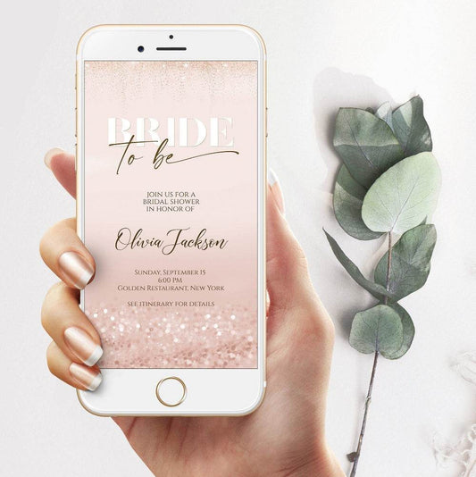 Digital Bride to Be Evite, Rose Gold Bridal Shower Invitation, Editable Electronic Text Message Invite, Instant Download Bridal Shower Template