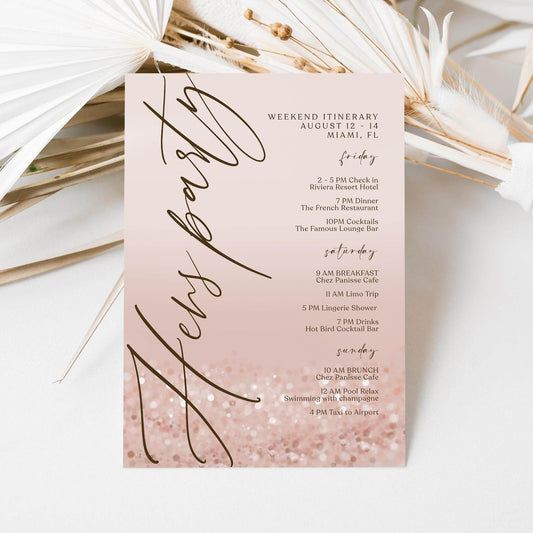 Hens Party Weekend Itinerary Template – Editable Rose Gold Bachelorette Weekend Schedule | Printable Hen Weekend Events Itinerary | Instant Download