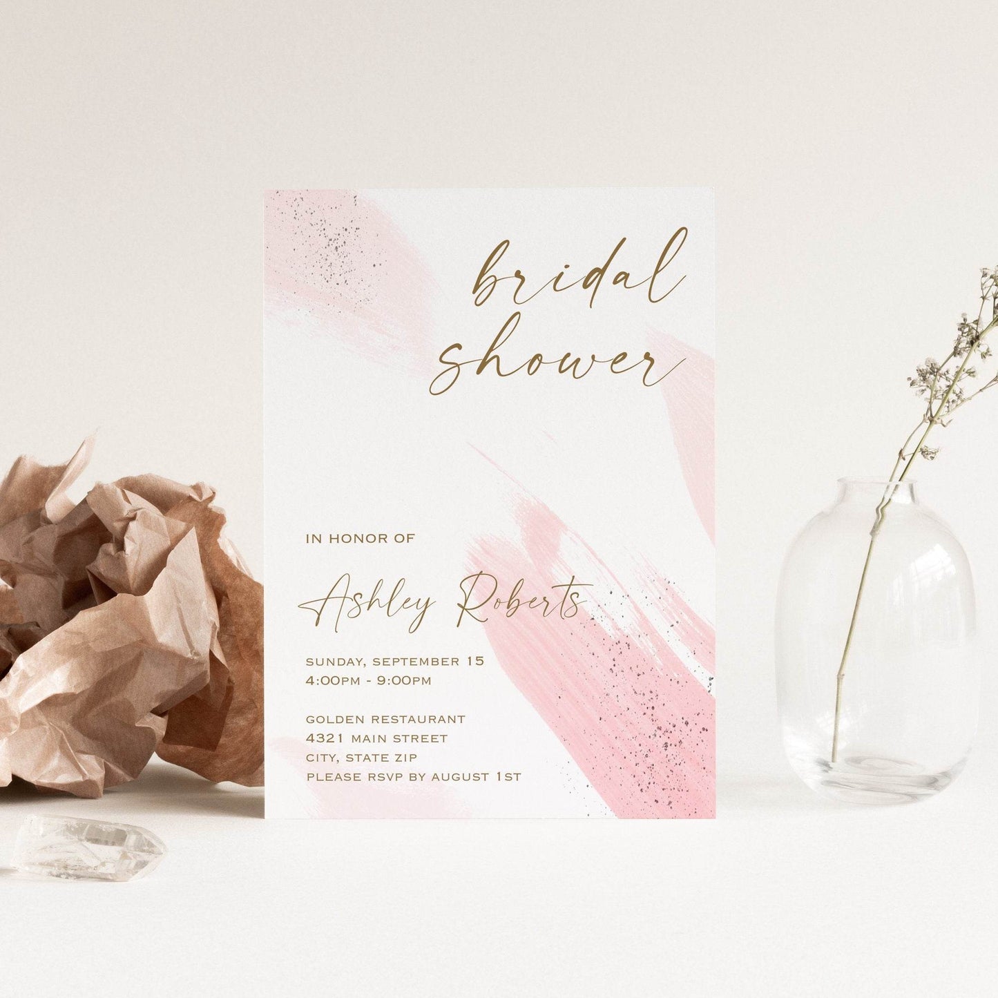 Rose Gold Bridal Shower Invitation – Printable Editable Template – Watercolor Wedding Shower Invite – Hens Party – Instant Download