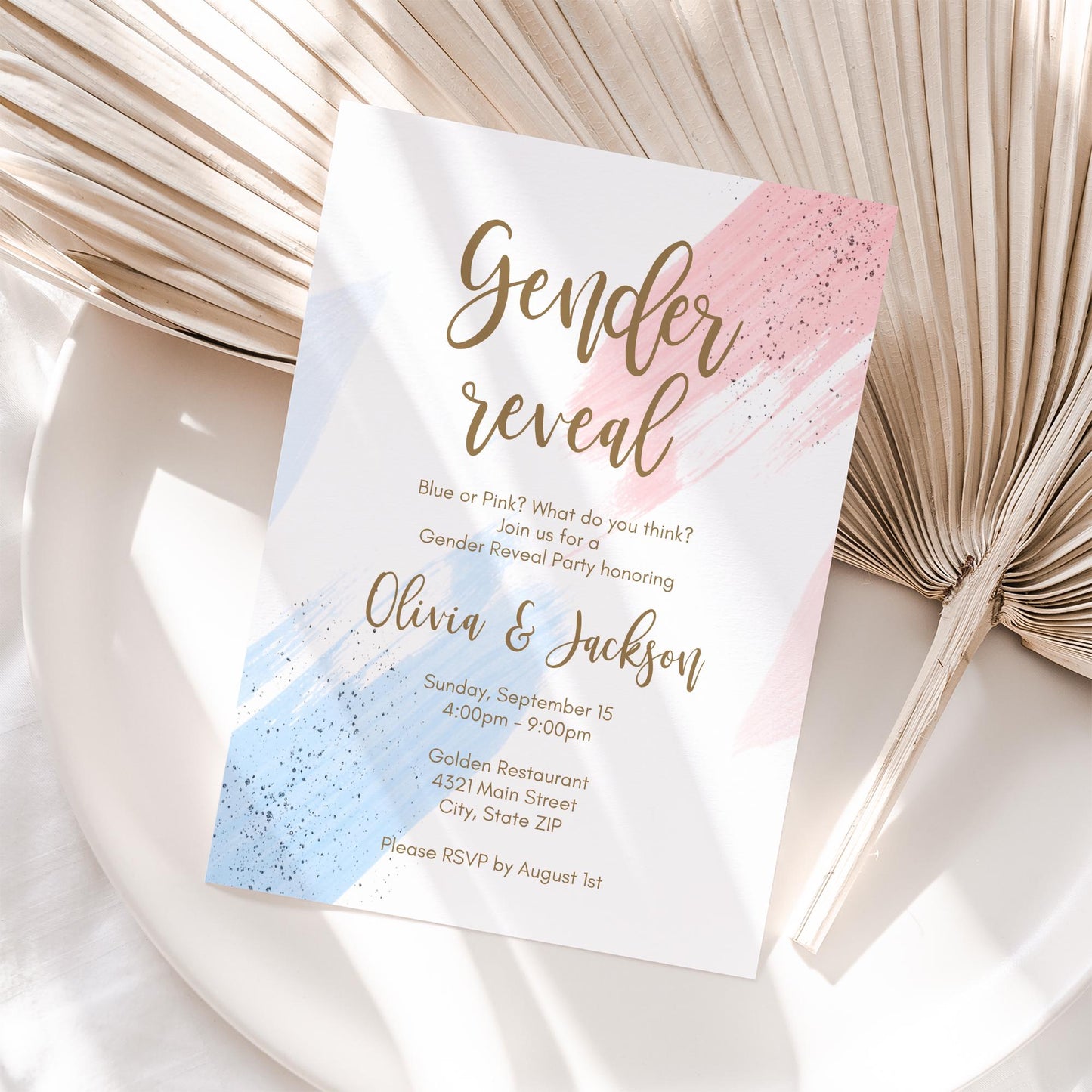 Gender Reveal Invitation Template Printable, Pink or Blue Party Invite, Gender Neutral Baby Shower, Boy or Girl Editable Invitation Template