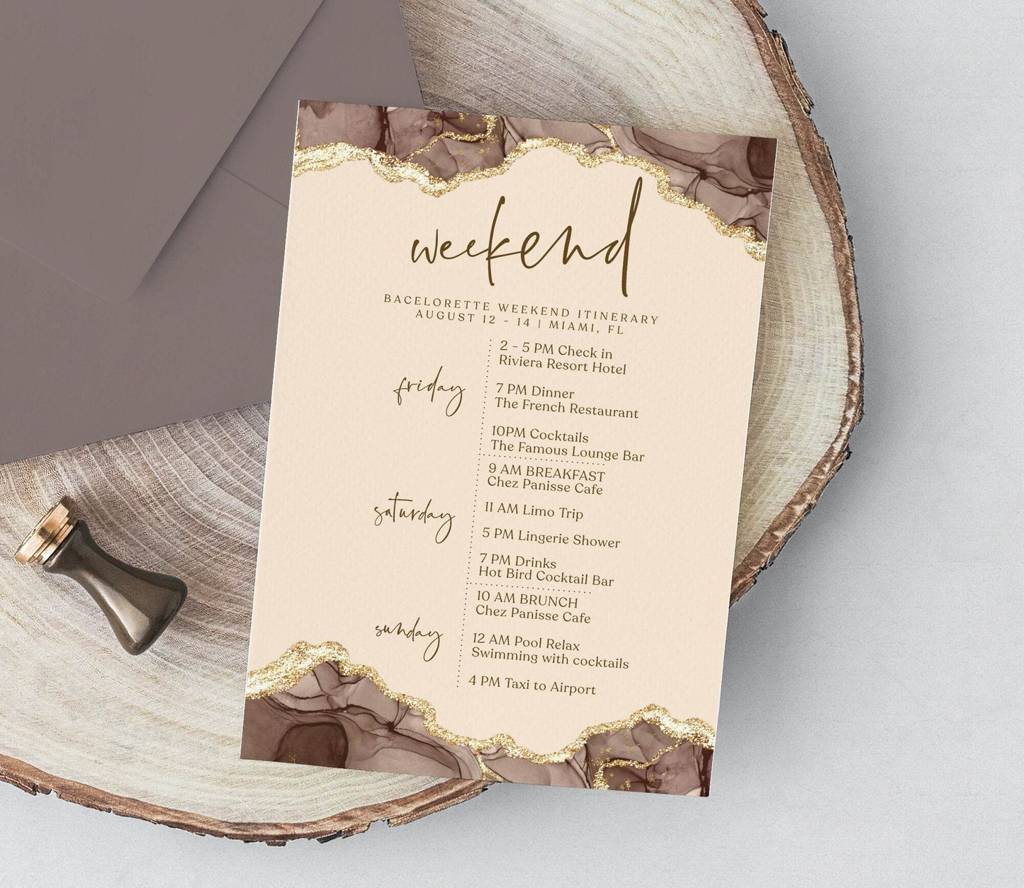 Printable Shades of Brown Weekend Itinerary Template, Editable Hen Party Bachelorette Schedule, Modern Birthday Weekend Invitation, Instant Download