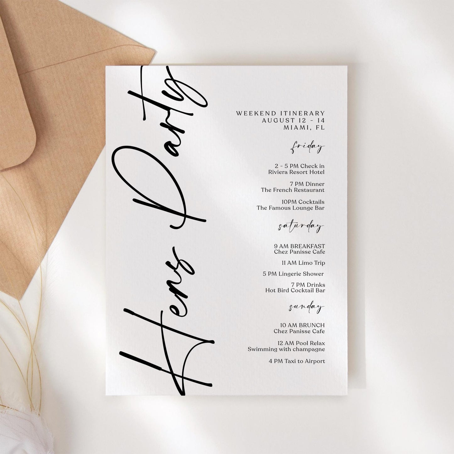 Printable Hens Party Weekend Itinerary Template | Organize the Fun - MagicalEventCo