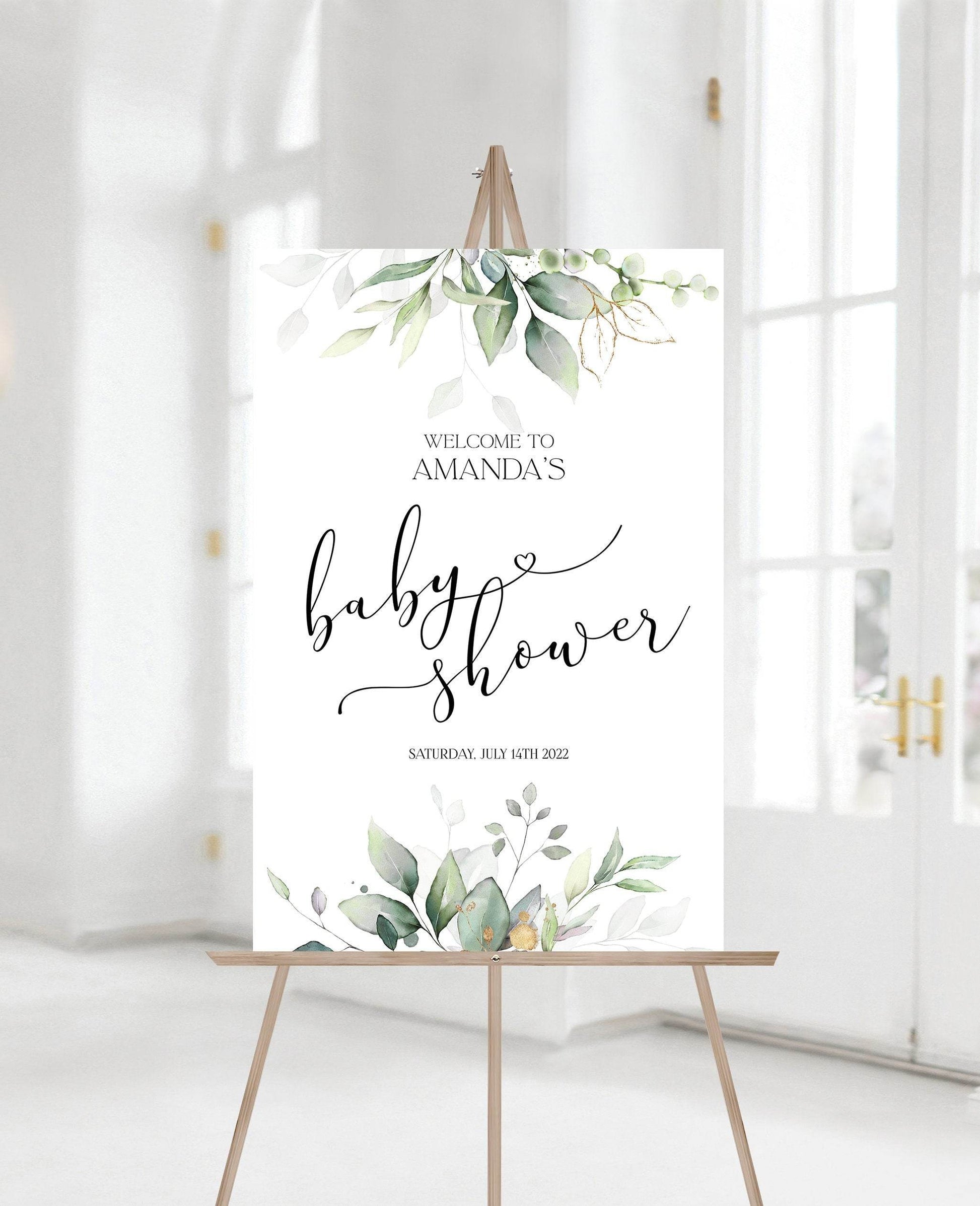 Printable Baby Shower Welcome Sign, Greenery Watercolor Welcome Sign, Custom Sign, Editable Welcome Sign, Digital Template, Instant Download