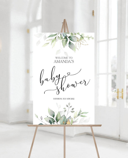 Printable Baby Shower Welcome Sign, Greenery Watercolor Welcome Sign, Custom Sign, Editable Welcome Sign, Digital Template, Instant Download