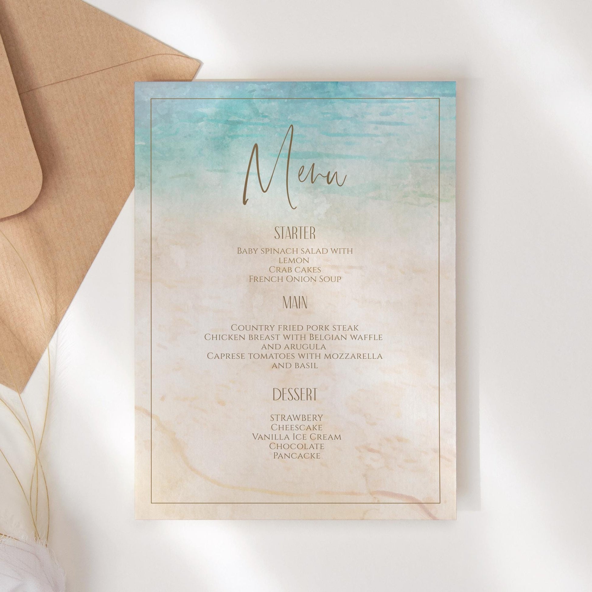 Editable Beach Marine Birthday Card Menu, Printable Bridal Shower Menu, Sea Wedding Menu, Bachelorette Party Menu, Digital Instant Download