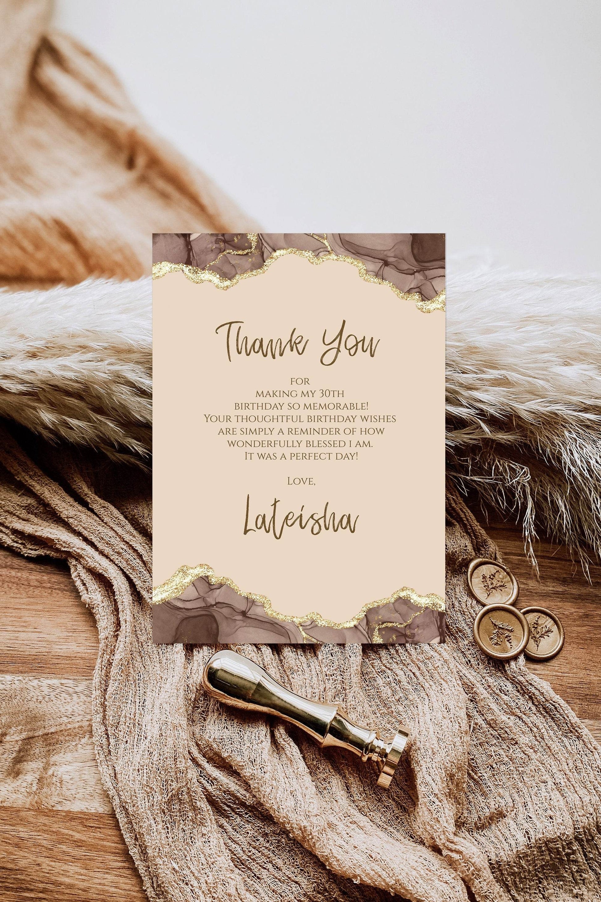Editable Shades of Melanin Gold Birthday Thank You Card, Thank You Card Anniversary, Printable Thank You Card, Email Text Message Notecard