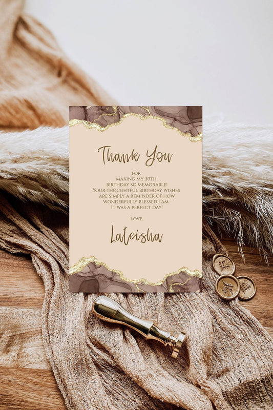 Editable Shades of Melanin Gold Birthday Thank You Card, Thank You Card Anniversary, Printable Thank You Card, Email Text Message Notecard