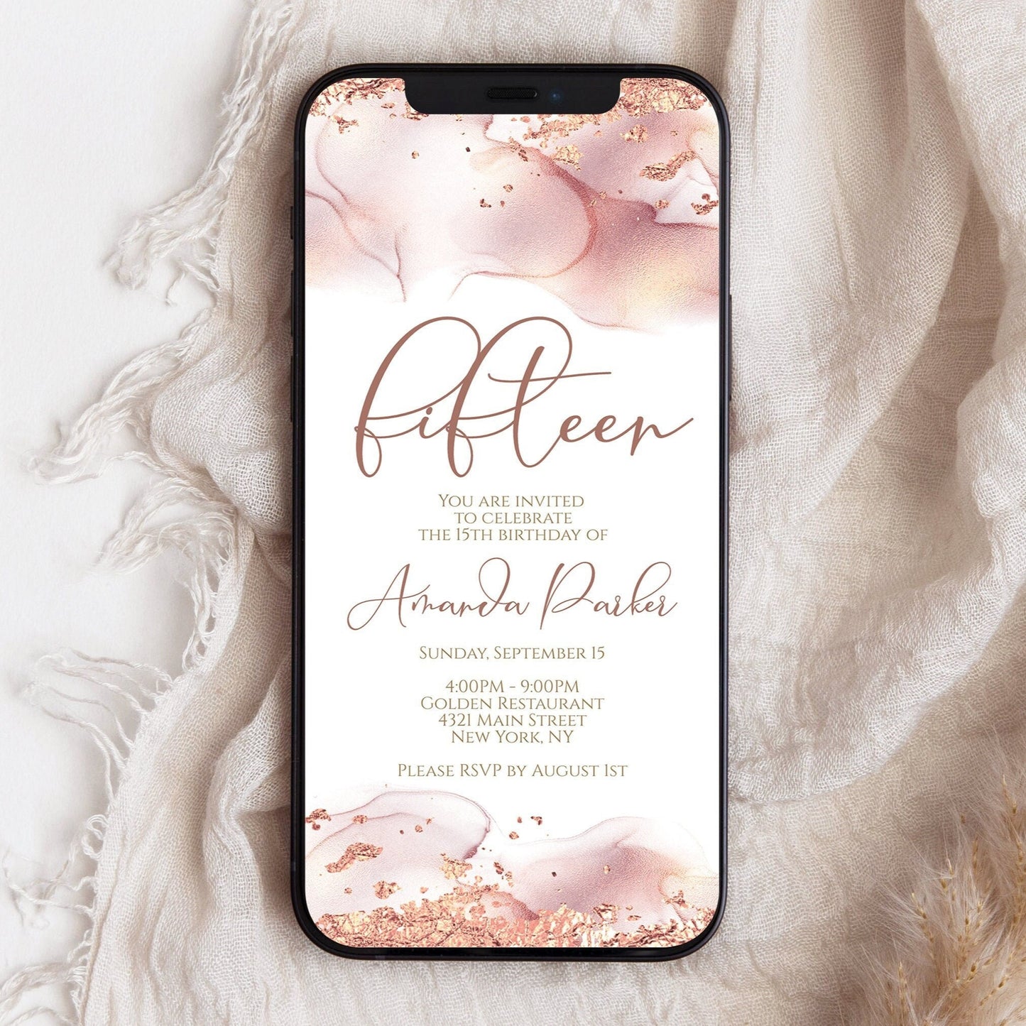 Digital 15th Fifteen Birthday Electronic Invite, Editable Invitation, Text Message, Smartphone Invite, Evite, Phone Invite, Digital Template