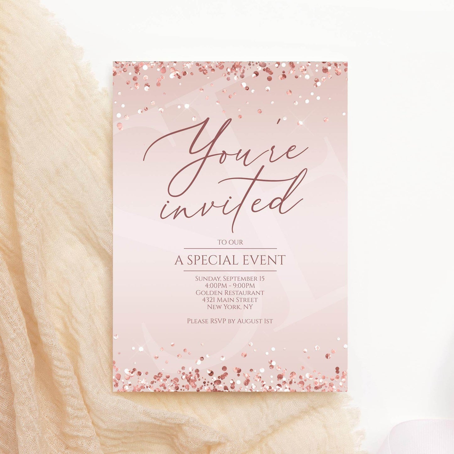 Printable You're invited Invitation Template, Editable Special Event Invite, Rose Gold Business Invite, Modern Event Invitation, Email Evite