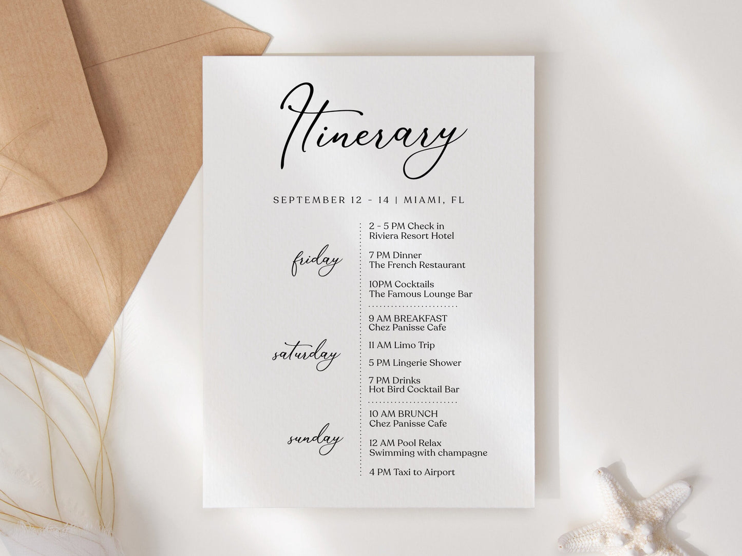 Simple Weekend Itinerary Template | Editable Bachelorette or Hens Party Planner | Minimalist Birthday or Wedding Weekend Schedule | Digital Download