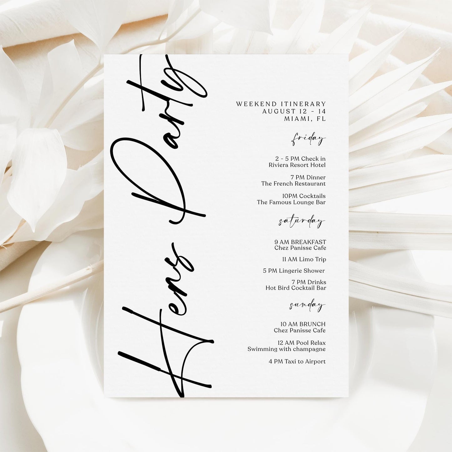 Printable Hens Party Weekend Itinerary Template | Organize the Fun - MagicalEventCo