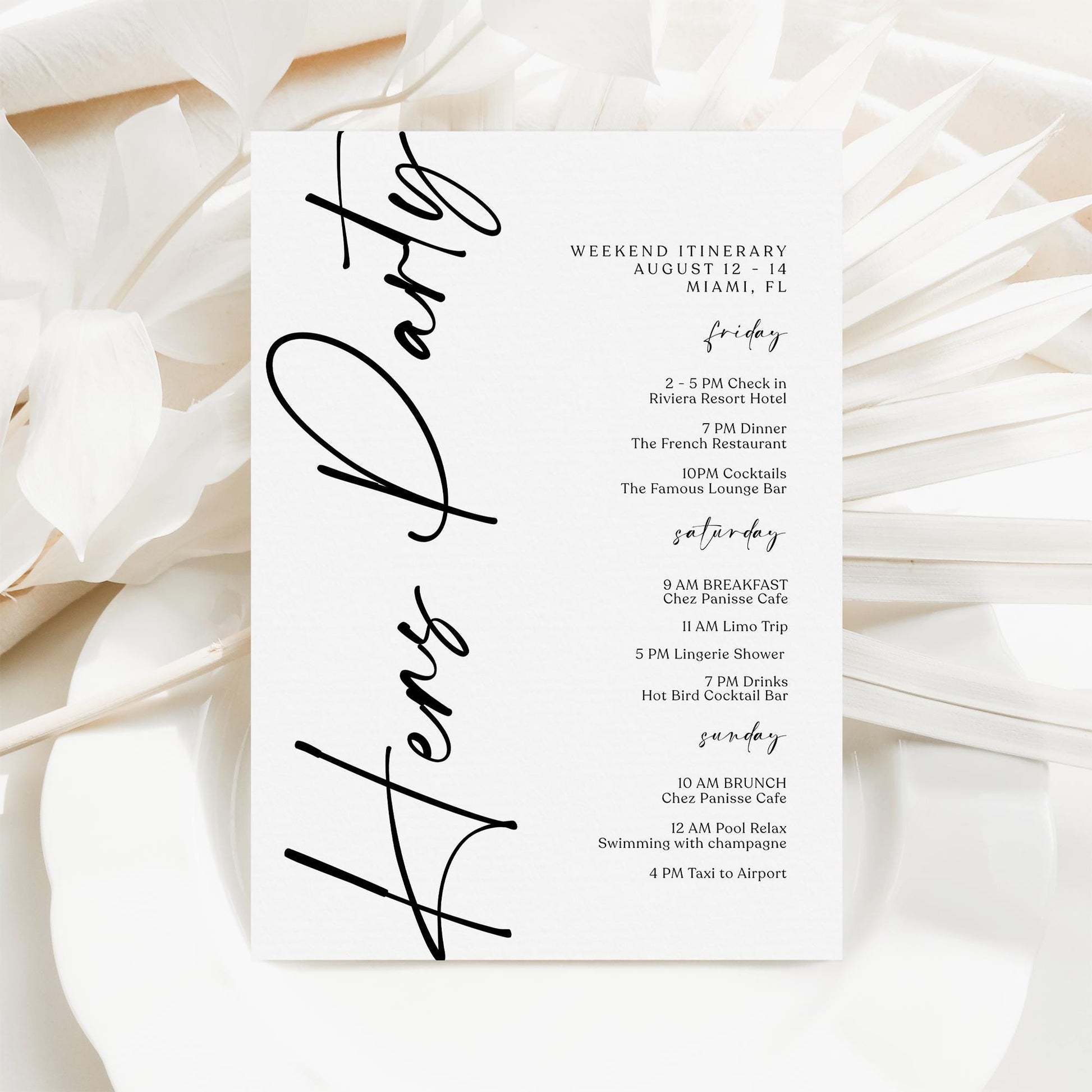 Printable Hens Party Weekend Itinerary Template | Organize the Fun - MagicalEventCo