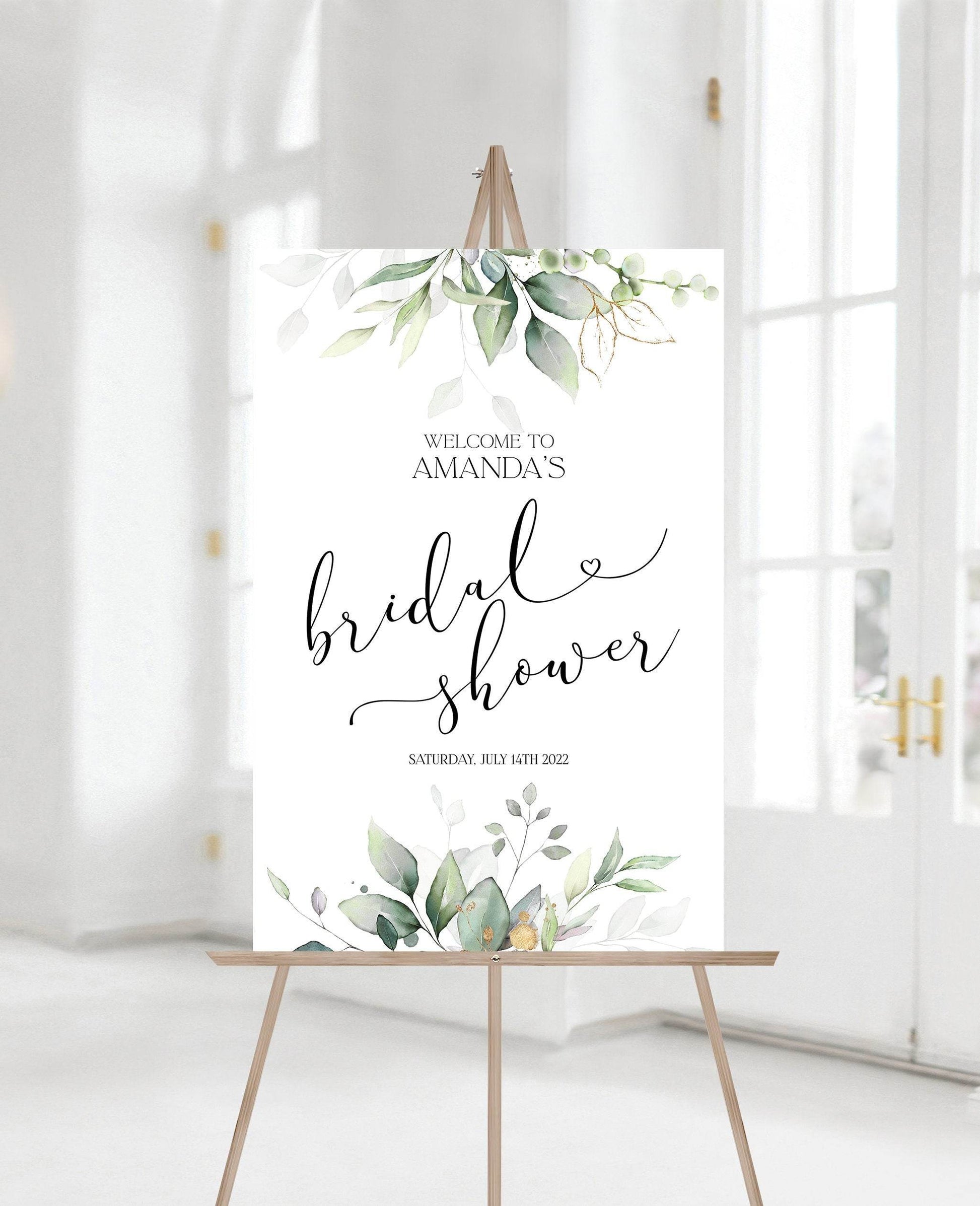 Greenery Bridal Shower Welcome Signs, Custom Welcome Sign Poster, Printable Sign, Editable Welcome Sign, Instant Download, Digital Template