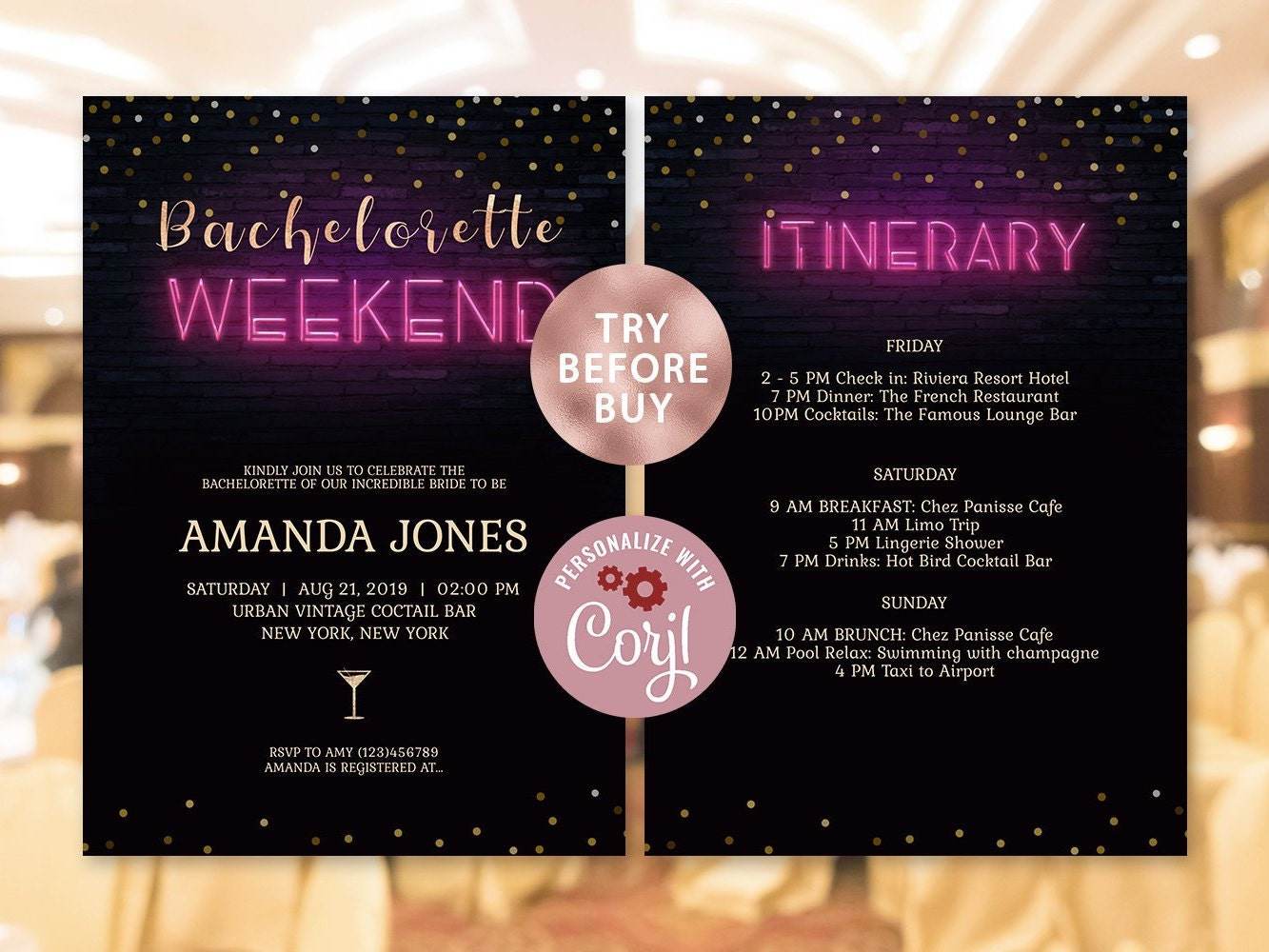 Bachelorette Weekend Invitation with Itinerary, Editable Bachelorette Party Invite, Digital Template, DIY Printable Download