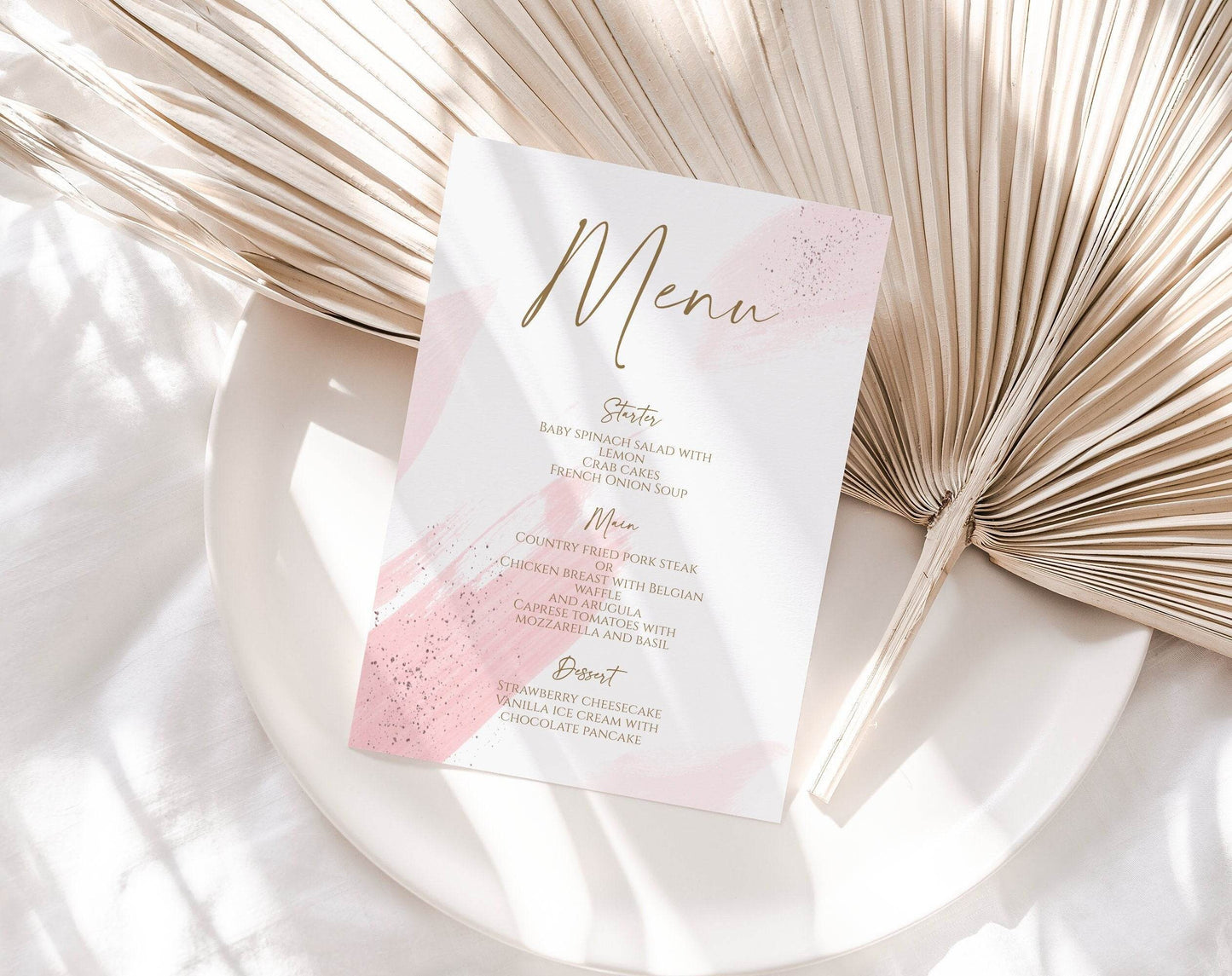 Printable Pink Wedding Menu Template, Editable Calligraphy Menu, Birthday Party Menu, Digital Menu Download, Instant DIY Menu Card