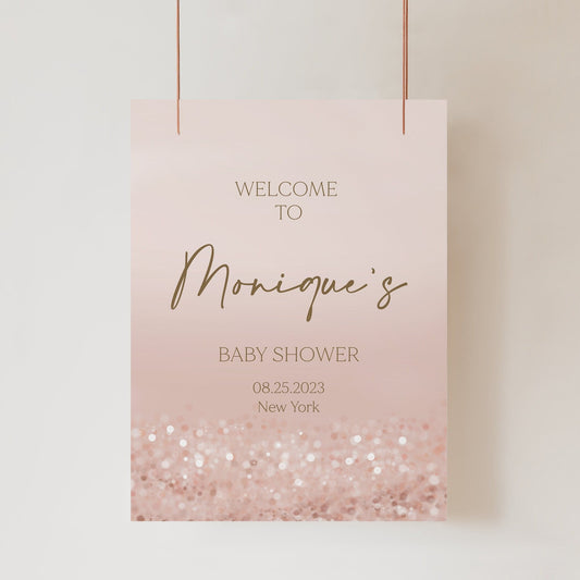 Printable Baby Shower Welcome Sign, Rose Gold Editable Template, Modern Baby Shower Welcome Sign Template, Custom Rose Gold Confetti Poster